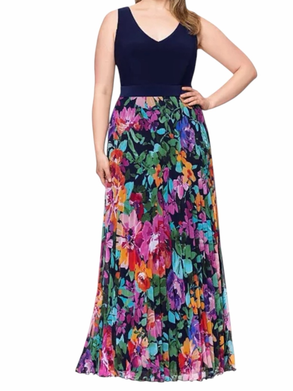 X by XSCAPE Floral V-Neck Gown Navy size 12 NWT